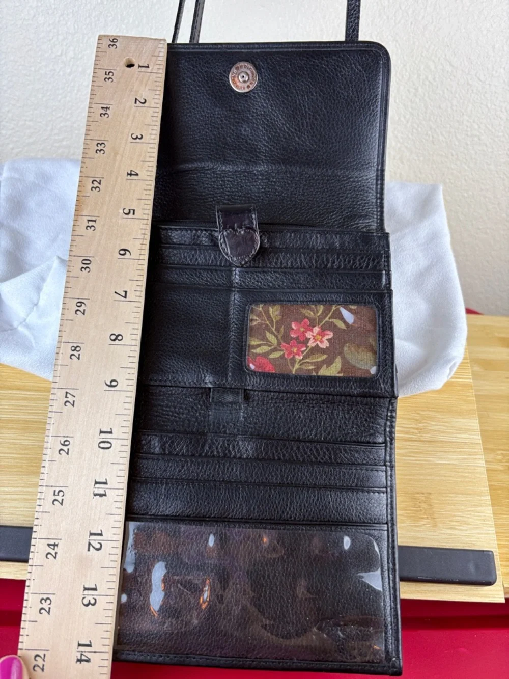 Brighton Black Croc-Embossed Crossbody Wallet Purse Heart Clasp W/Bag VTG